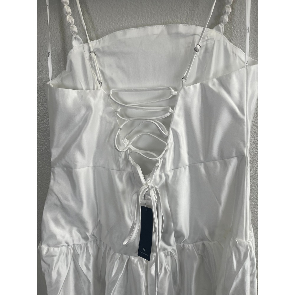NWT Lulus Modern Adoration White Satin Backless Lace-Up Maxi Dress Extra Large - Picture 8 of 11